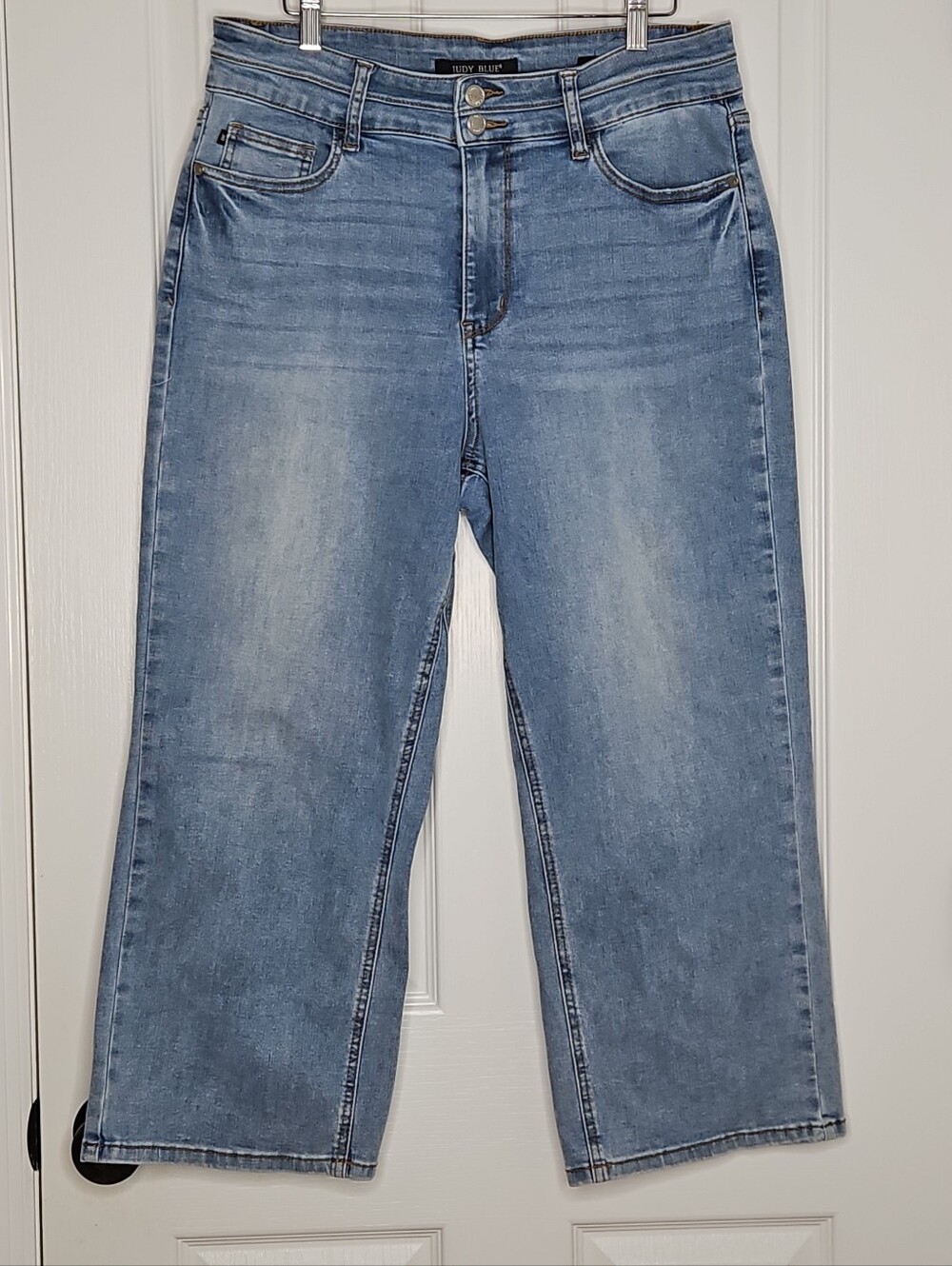 Judy Blue Wide Leg Crop Jeans Womens 13/31 Light Wash Double Button Casual Boho